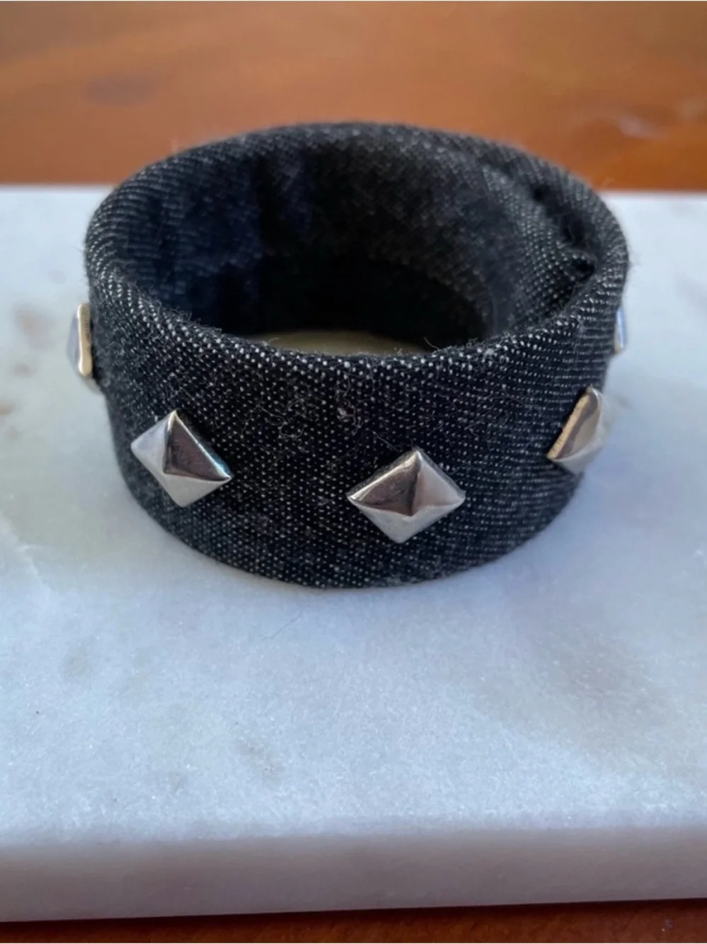 Studded Black Fabric Cuff Snap Bracelet